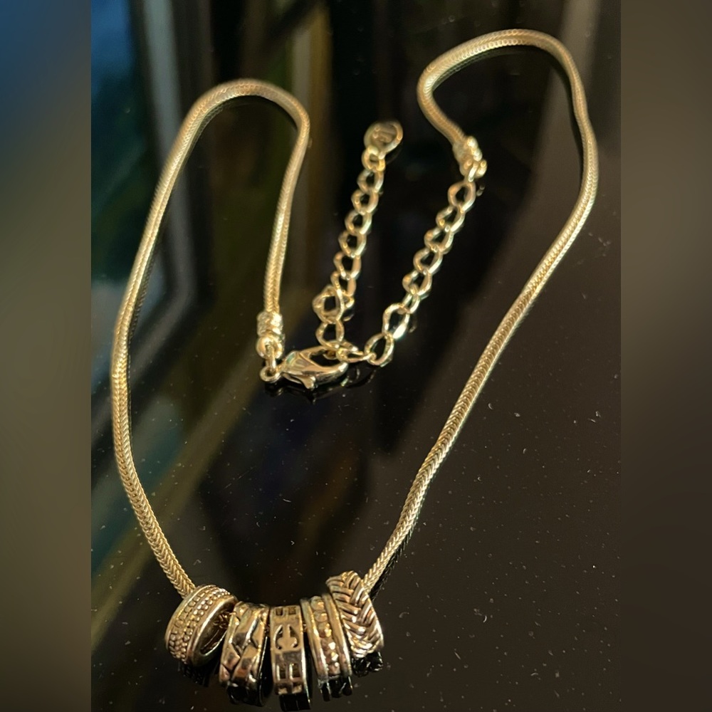 3 for $30 Gold Tone Chain Necklace with 5 Gold Tone Oval Textured Slides Signed - Picture 1 of 6